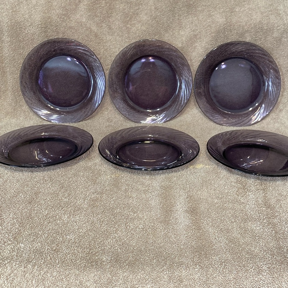 Vintage Pyrex  Festiva Purple Amethyst Glass Plates x 6